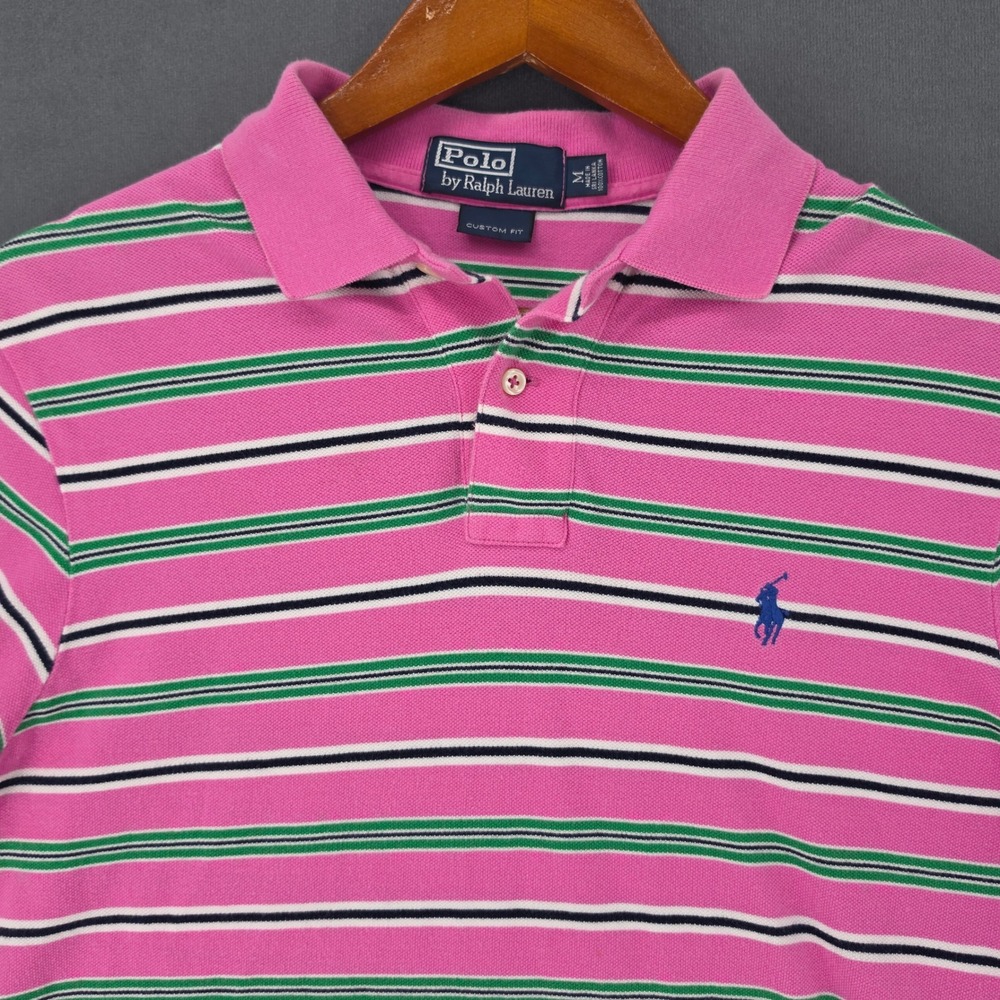 Polo Ralph Lauren Mens Custom Fit Striped Polo Shirt Pink Green Blue Size M